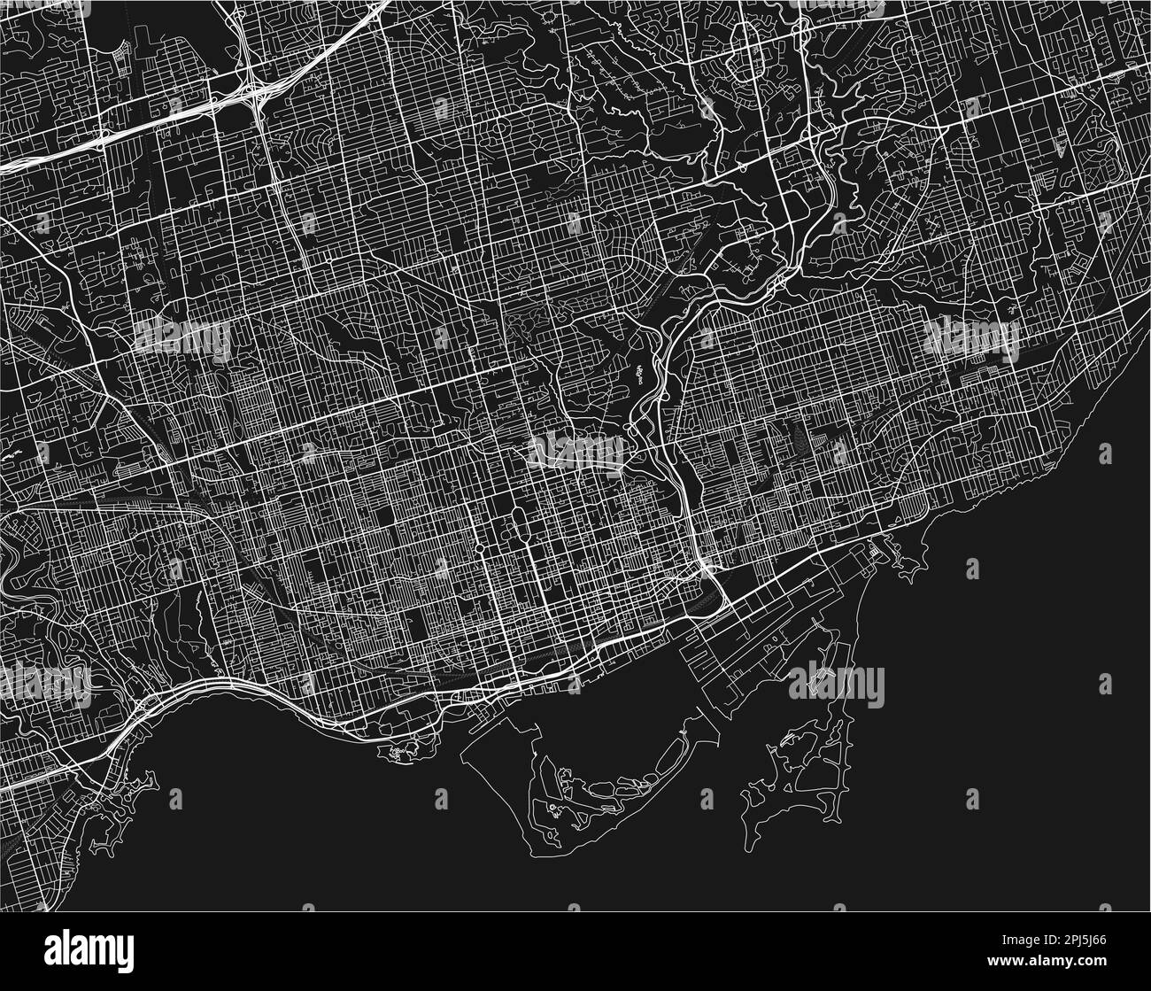 Schwarzweiß-Vektorkarte von Toronto mit gut organisierten getrennten Schichten. Stock Vektor