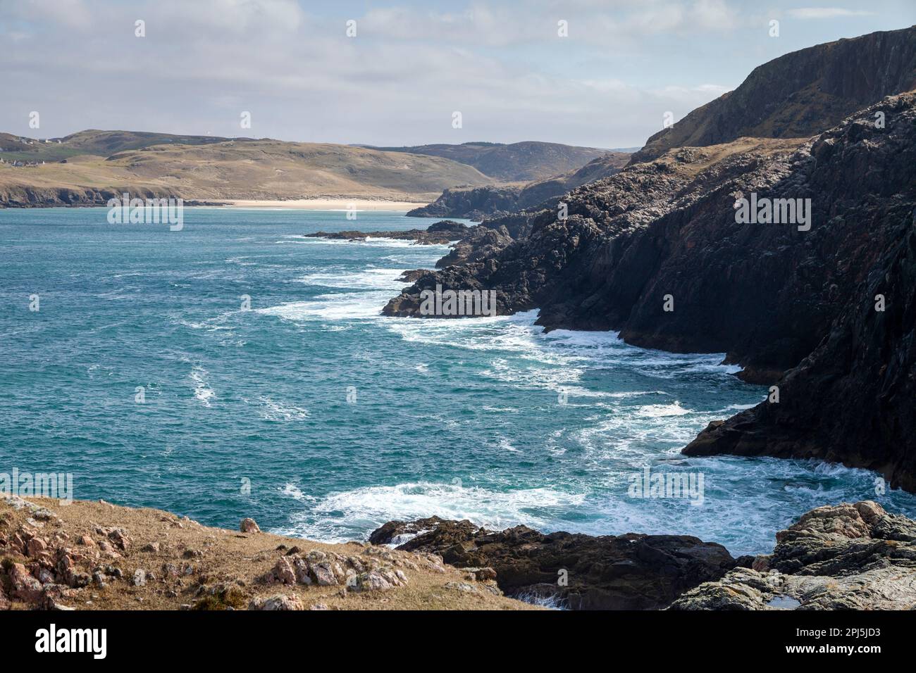 Blick zurück in Richtung Farr Bay von der Landzunge nahe Bettyhill, Highland, Schottland Stockfoto