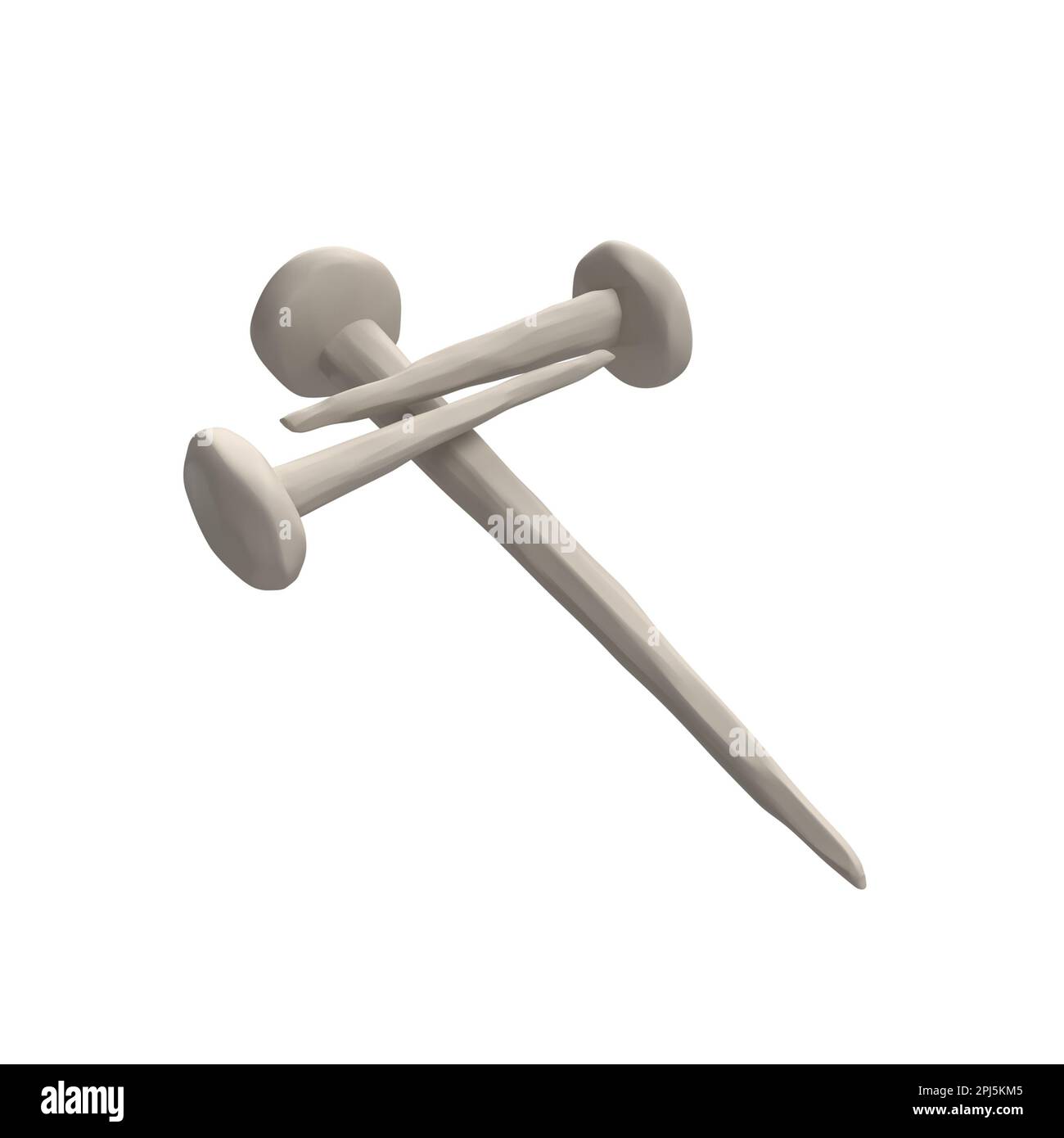 3D Nägel Jesu Christi in Form eines Kreuzes. Ostersymbol, das christliche Symbol der Vergebung und der Liebe zu Gott macht. Abbildung isoliert auf weiß Stockfoto