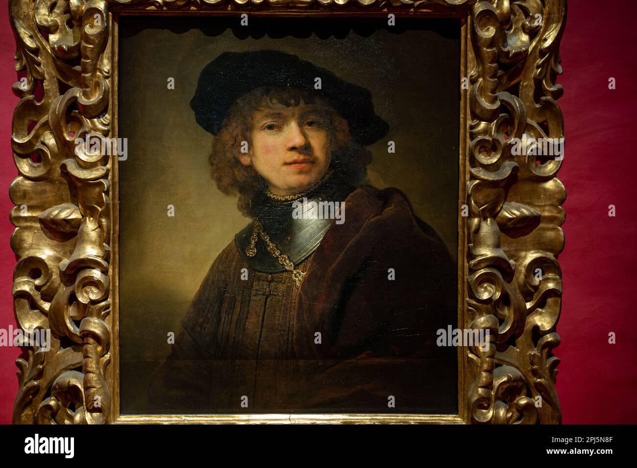 Selbstporträt eines jungen Mannes (1634) von Rembrandt in den Uffizien Stockfoto