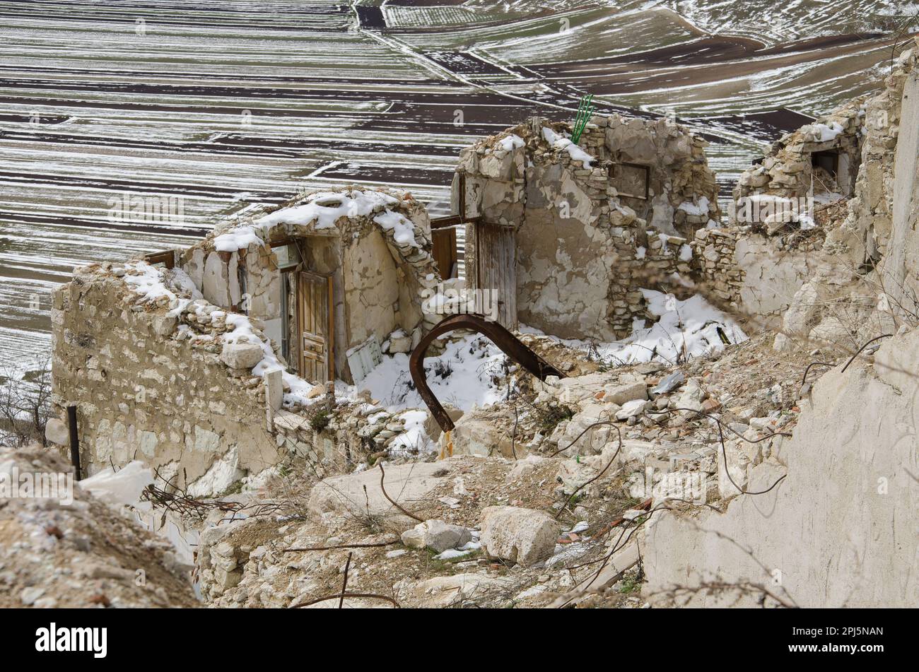 Erdbeben in Norcia 2016. Ein verheerendes Erdbeben der Größenordnung 6,5 traf die Stadt Norcia in Umbrien, Italien Stockfoto