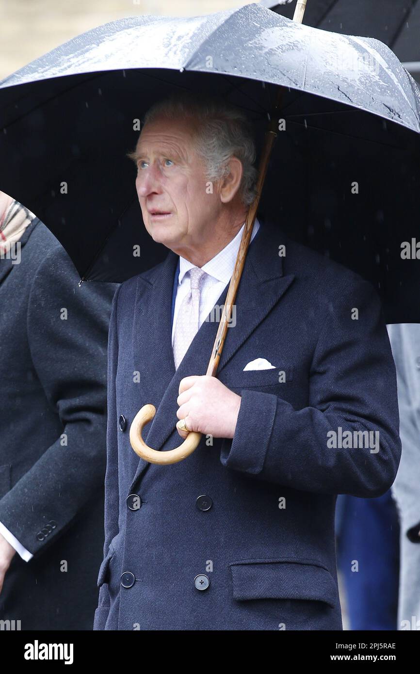 Koenig Charles bei der Ankunft an der St. Nikolai Kirche um 31.03.2023 Uhr in Hamburg. König Karl III. In St. Nikolai-Gedächtniskirche am 31. März 2023 i. Stockfoto