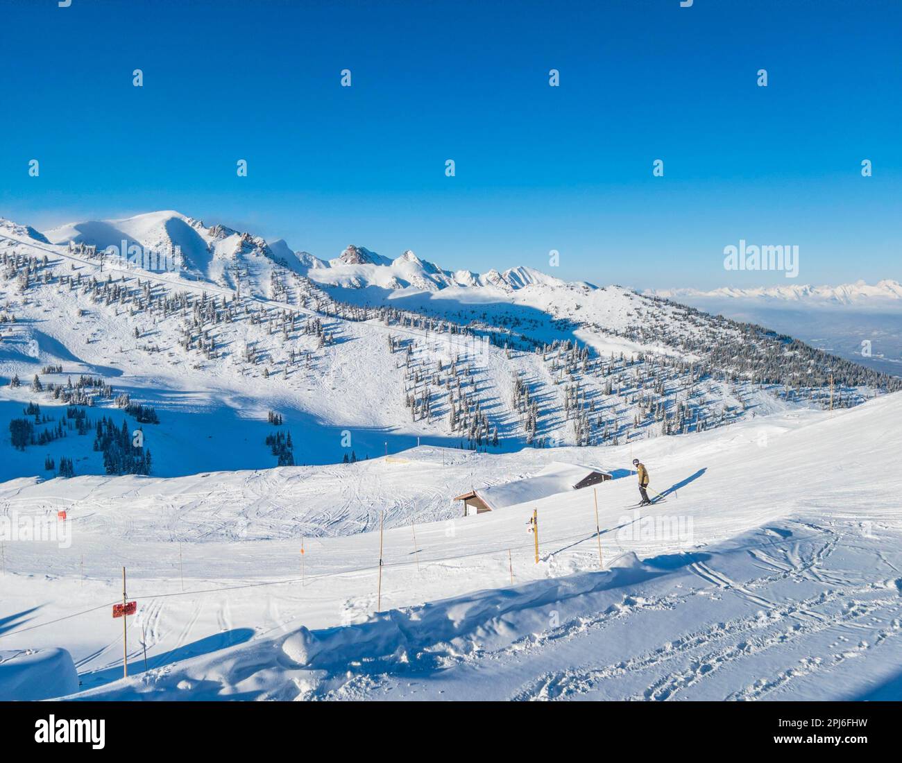 Die Skipiste ist ein Ten, Kicking Horse Skigebiet in der Nähe von Golden, British Columbia, Kanada Stockfoto