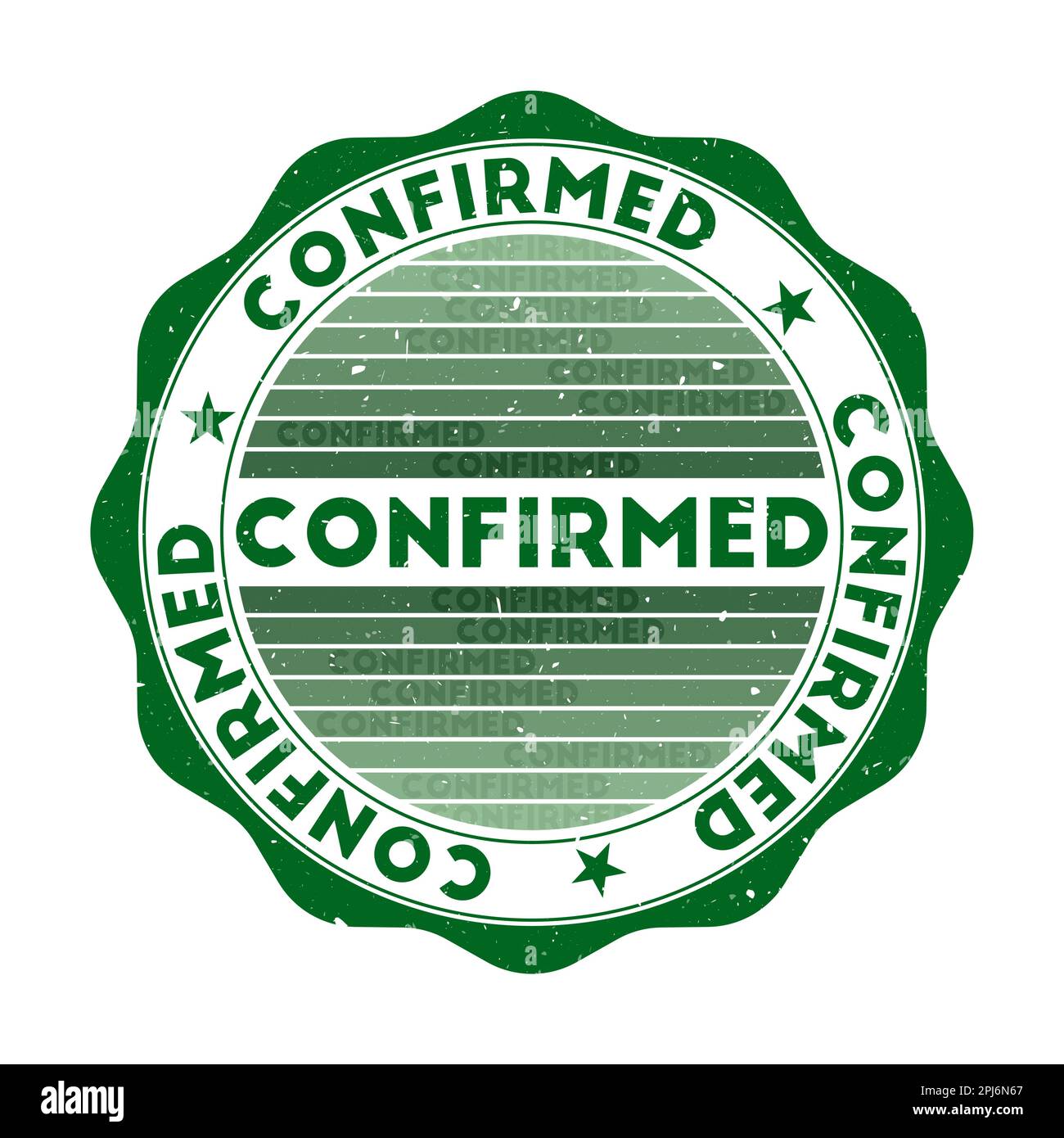 Bestätigtes Abzeichen. Grunge-Wort-runder Stempel mit Textur in Woodland Wonder Farbmotiv. Geometrisch bestätigtes Siegel im Vintage-Stil mit Verlaufsstreifen. Stock Vektor