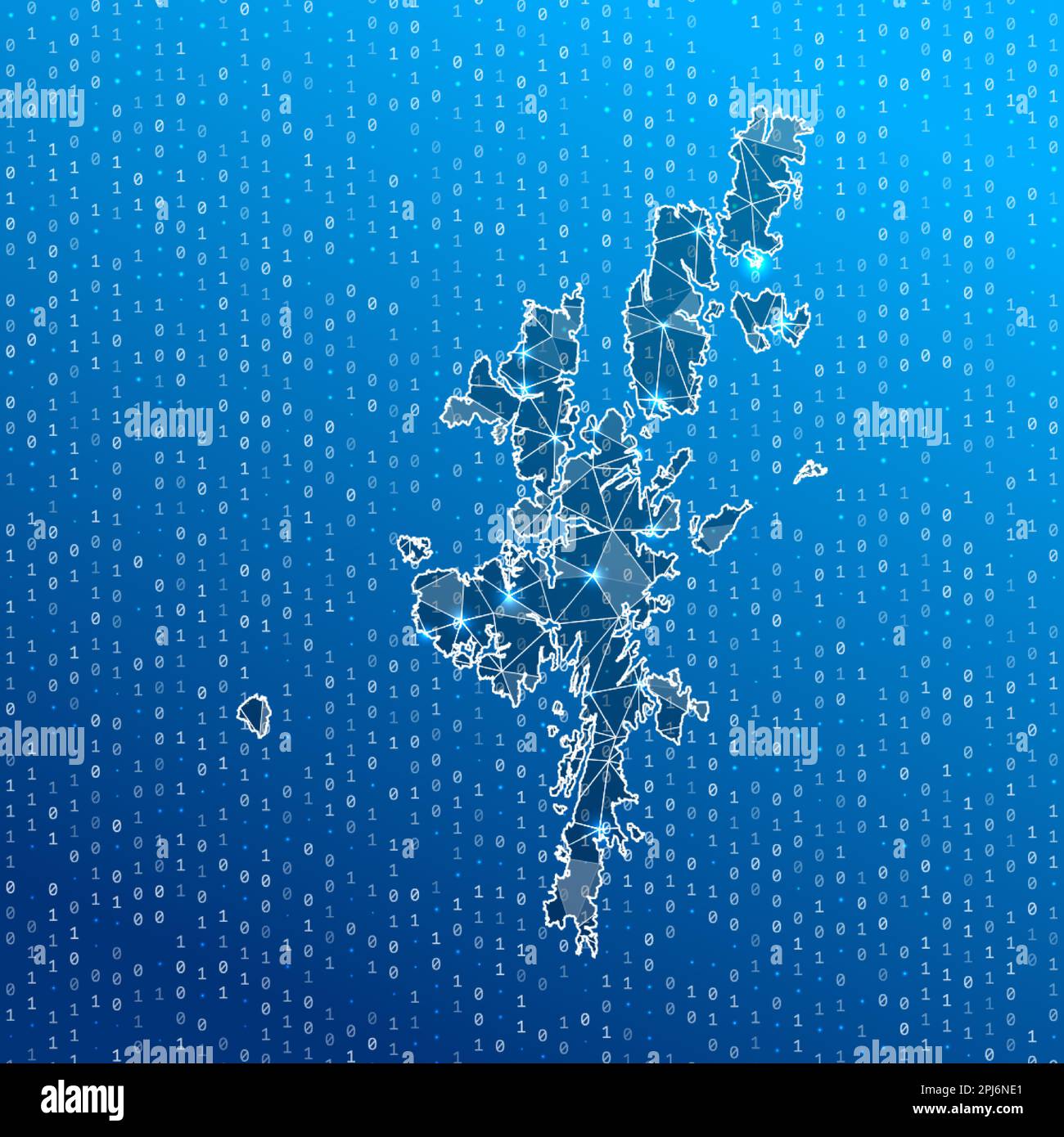 Netzwerkkarte des Festlandes. Karte der digitalen Verbindungen auf der Insel. Technologie, Internet, Netzwerk, Telekommunikationskonzept. Vektorabbildung. Stock Vektor