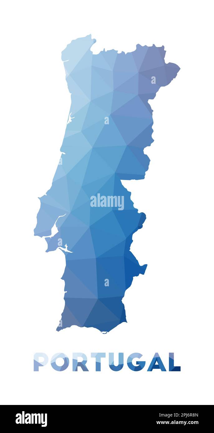 Low Poly Landkarte von Portugal. Geometrische Darstellung des Landes. Polygonale Karte von Portugal. Technologie, Internet, Netzwerkkonzept. Vektorabbildung. Stock Vektor