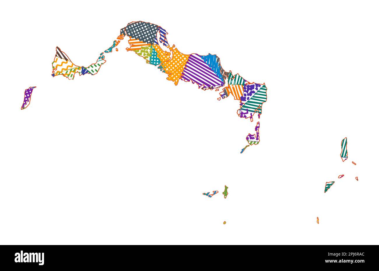 Kinderkarte der Turks- und Caicosinseln. Handgezeichnete Polygone in Form von Turks- und Caicosinseln. Vektorabbildung. Stock Vektor
