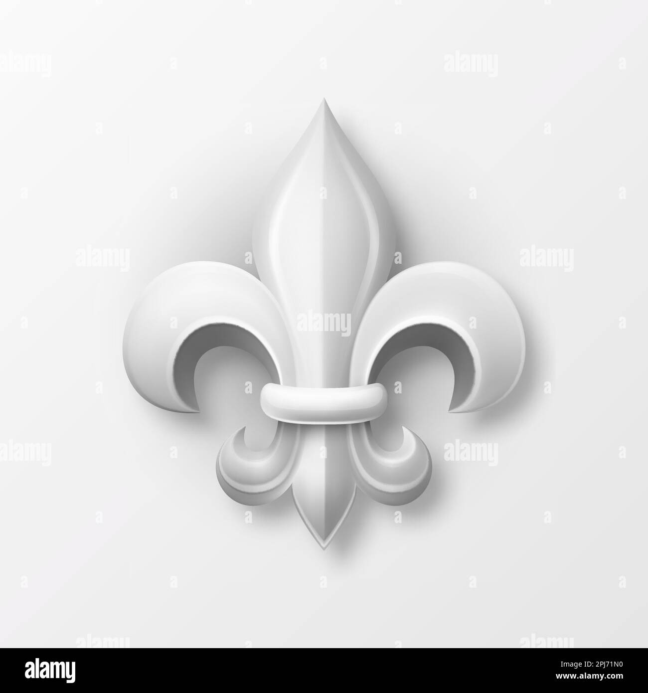 Vector 3D realistisch Weißer Fleur De Lis Icon Großaufnahme isoliert auf weißem Hintergrund. Heraldic Lily, Vorderansicht. Vektordarstellung Stock Vektor