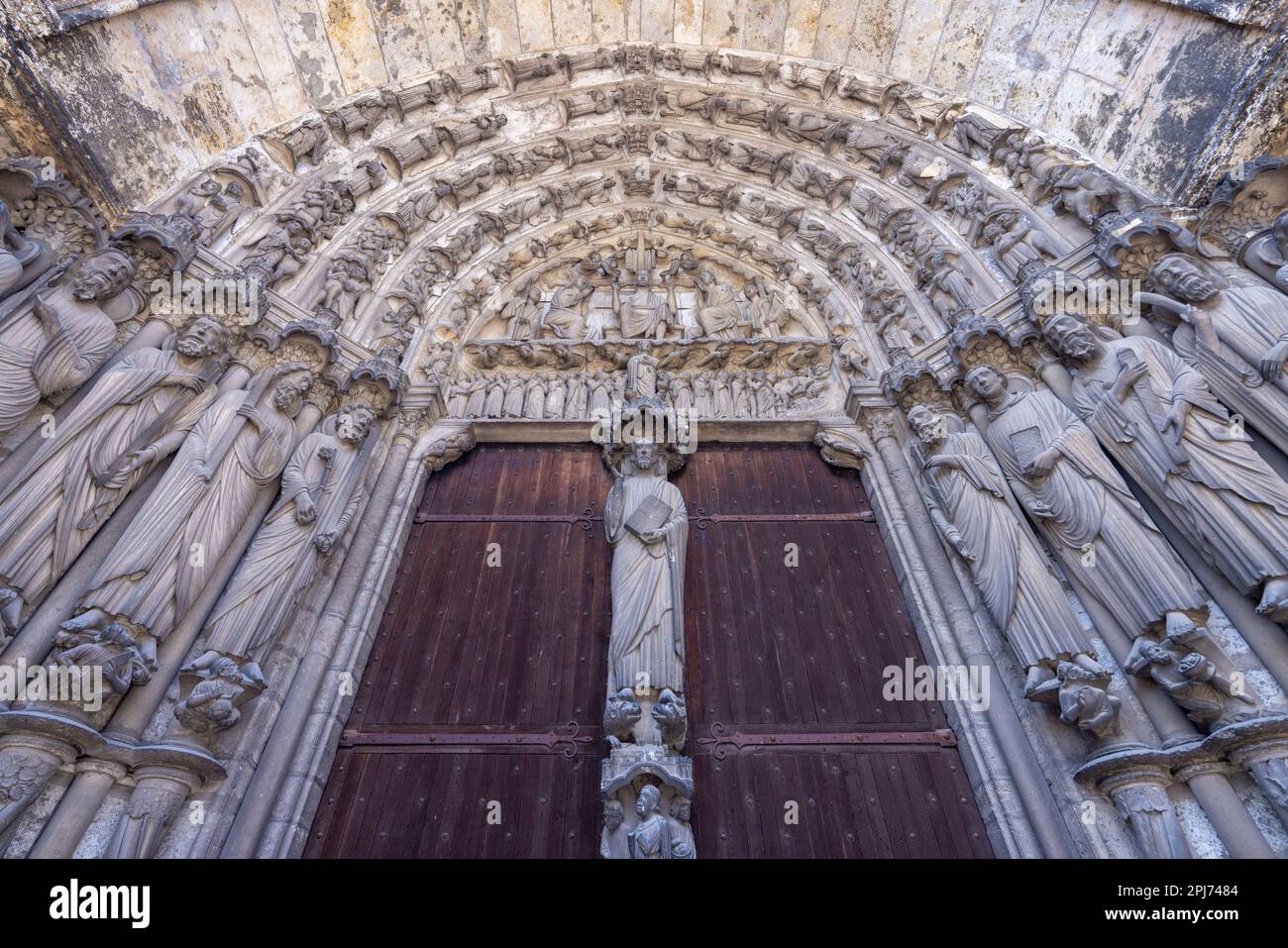 Zentrales Portal des Südeingangs, Kathedrale von Chartres, Frankreich Stockfoto