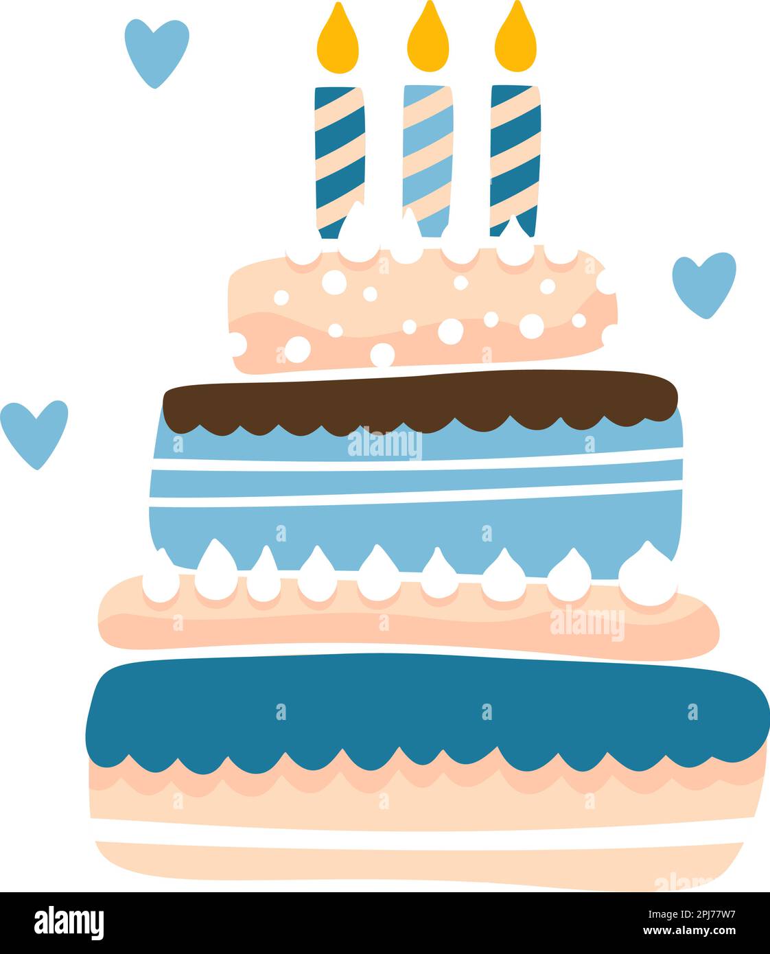 Geburtstagskuchen mit Kerzen, Vektorparty Baby Kinder einfache flache Dessert Doodle Illustration Stock-Vektorgrafik