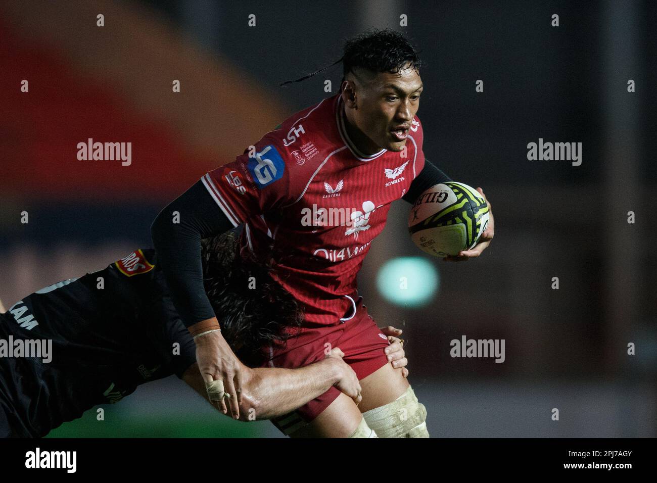 Llanelli, Großbritannien. 31. März 2023. Sam Lousi von Scarlets beim Scarlets gegen Brive EPCR Challenge Cup Rugby-Spiel. Kredit: Gruffydd Thomas/Alamy Stockfoto