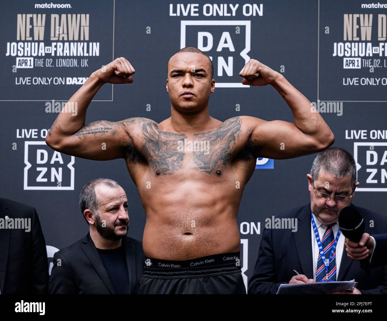 London, Großbritannien. 31. März 2023. Fabio Wardley wiegt beim Wiegen von Joshua gegen Franklin + Undercard in Westfield London, London, Großbritannien am Freitag, den 31. März 2023 in LONDON, ENGLAND. Kredit: Taka G Wu/Alamy Live News Stockfoto