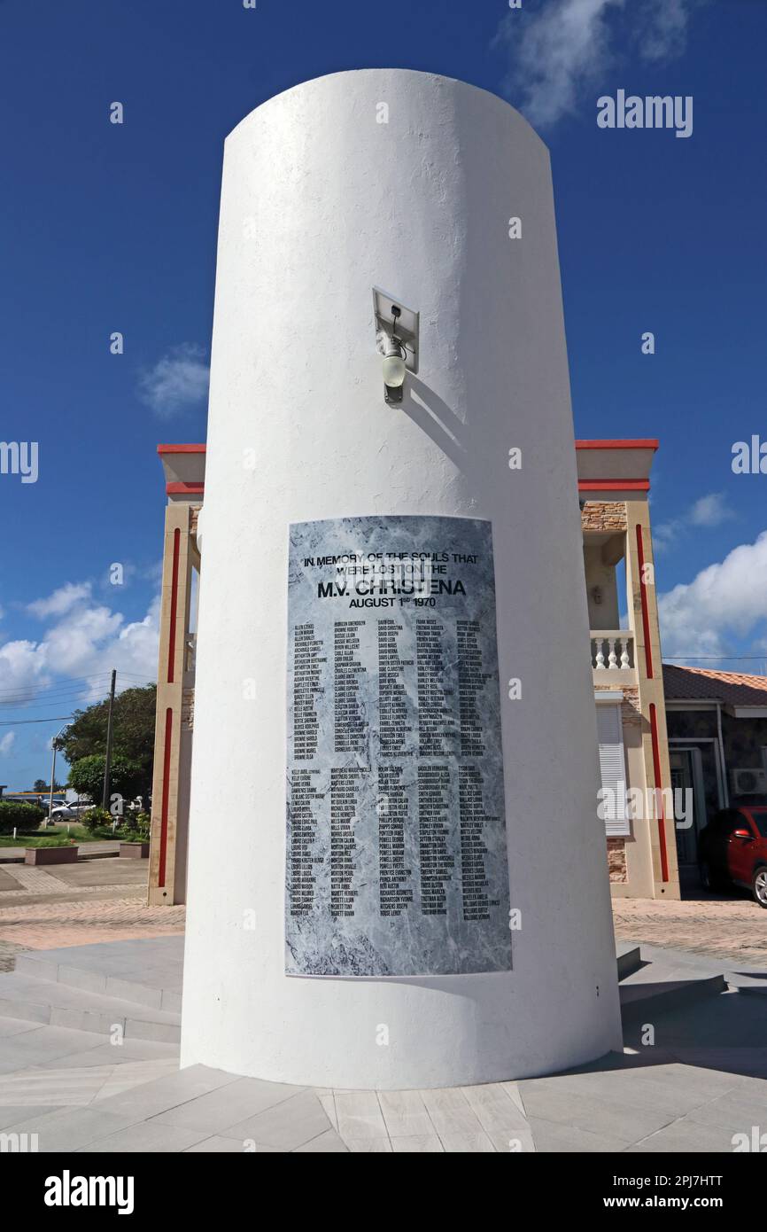 Gedenkstätte für Menschen, die durch den Untergang von MS Chistena vor St. Kitts verloren wurden Stockfoto