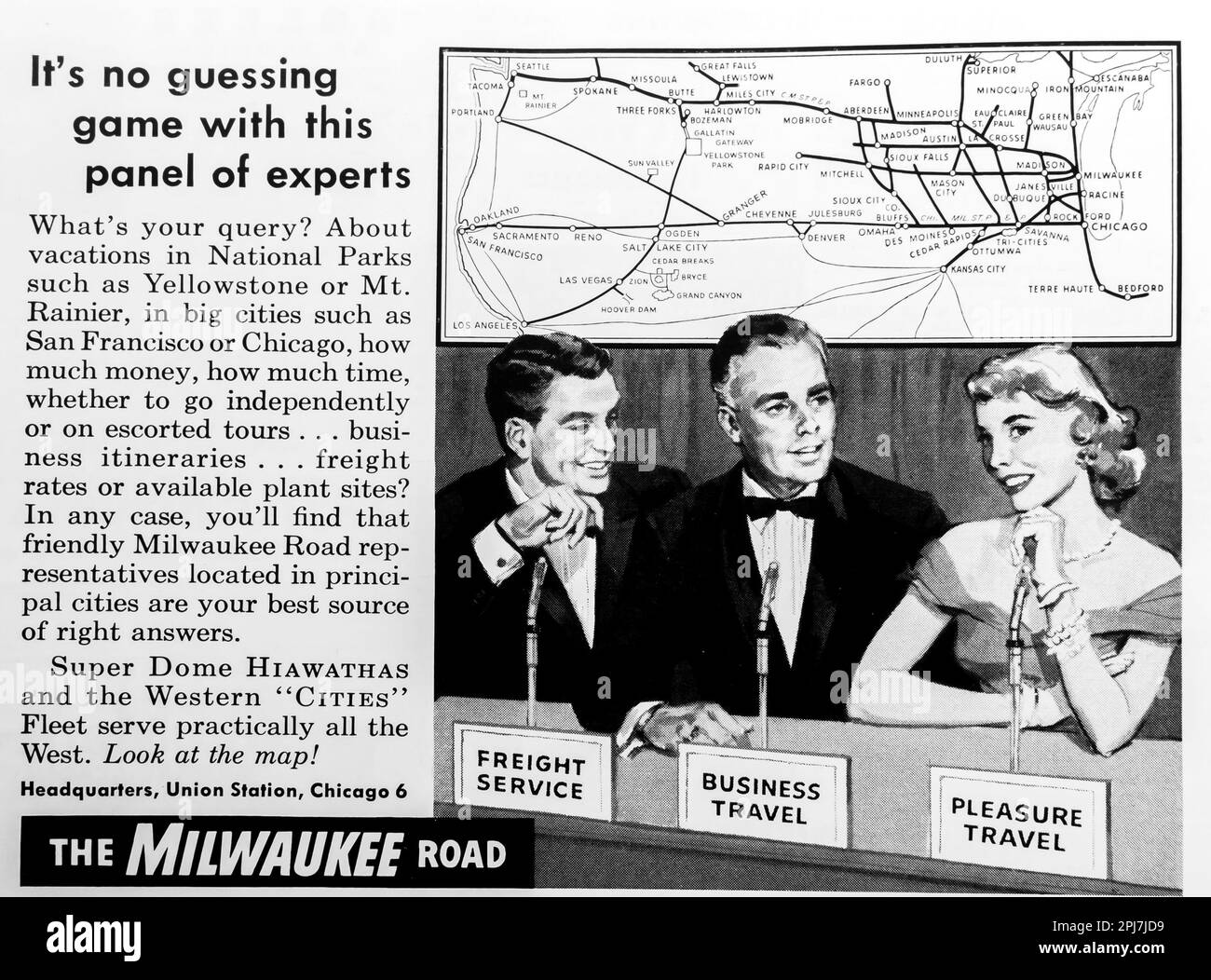 Milwakee Road Railway Experts-Werbung in einem NatGeo Magazin Juni 1957 Stockfoto