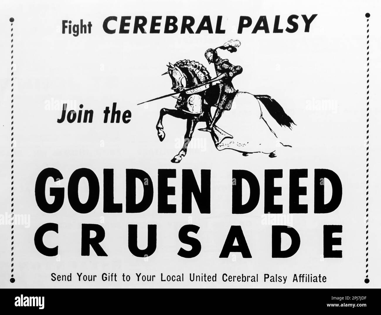 Kämpfe Zerebralparese Golden-Deed-Kreuzzug-Werbespot in einem NatGeo-Magazin Juni 1957 Stockfoto