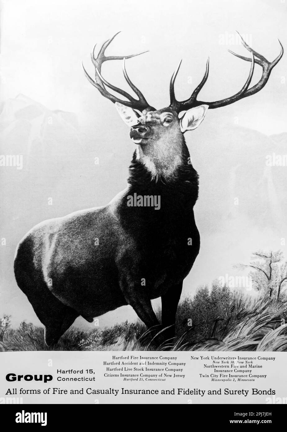 Hartford-Versicherungswerbung in einer NatGeo-Zeitschrift Juni 1957 Stockfoto