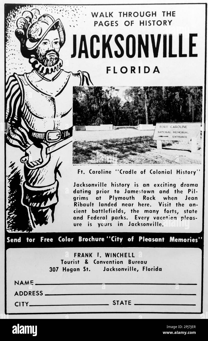 Reisewerbung Jacksonville Florida in einer Zeitschrift NatGeo Juni 1957 Stockfoto