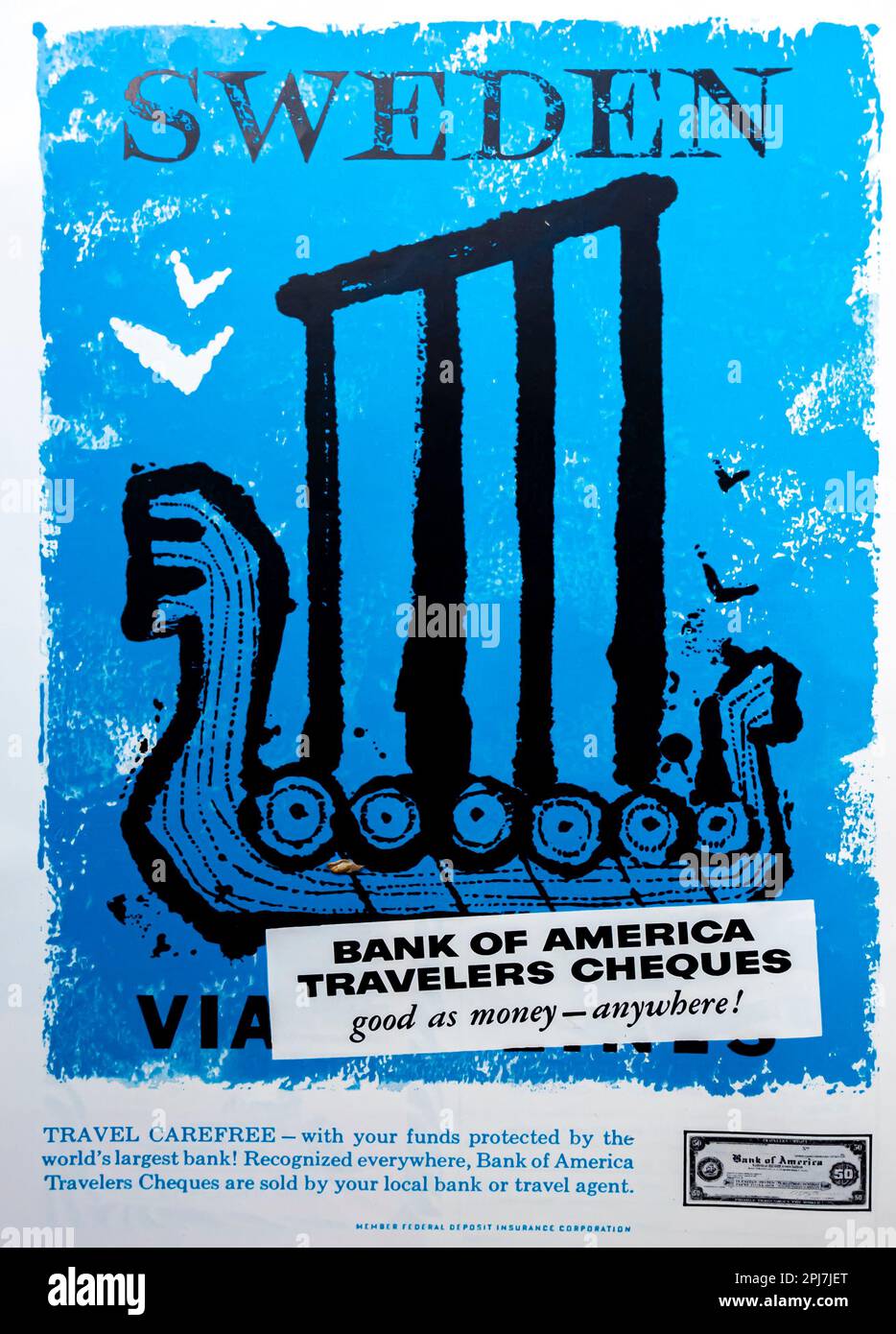 Bank of America Traveller schickt Schweden Europe Travel Advert in einem NatGeo Magazin Juni 1957 Stockfoto