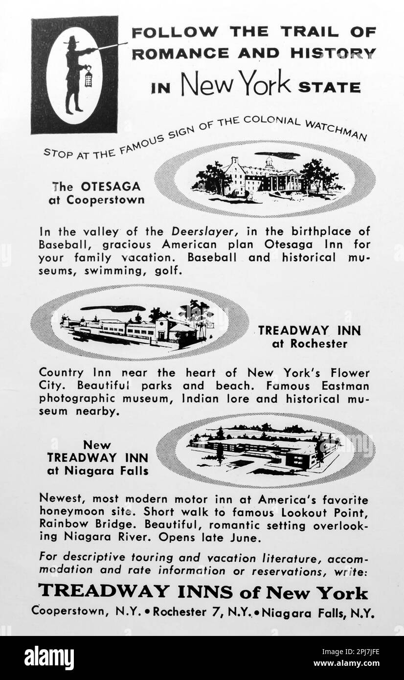 Treadway Inns of New York Werbeanzeige in einem NatGeo Magazin, Juli 1957 Stockfoto