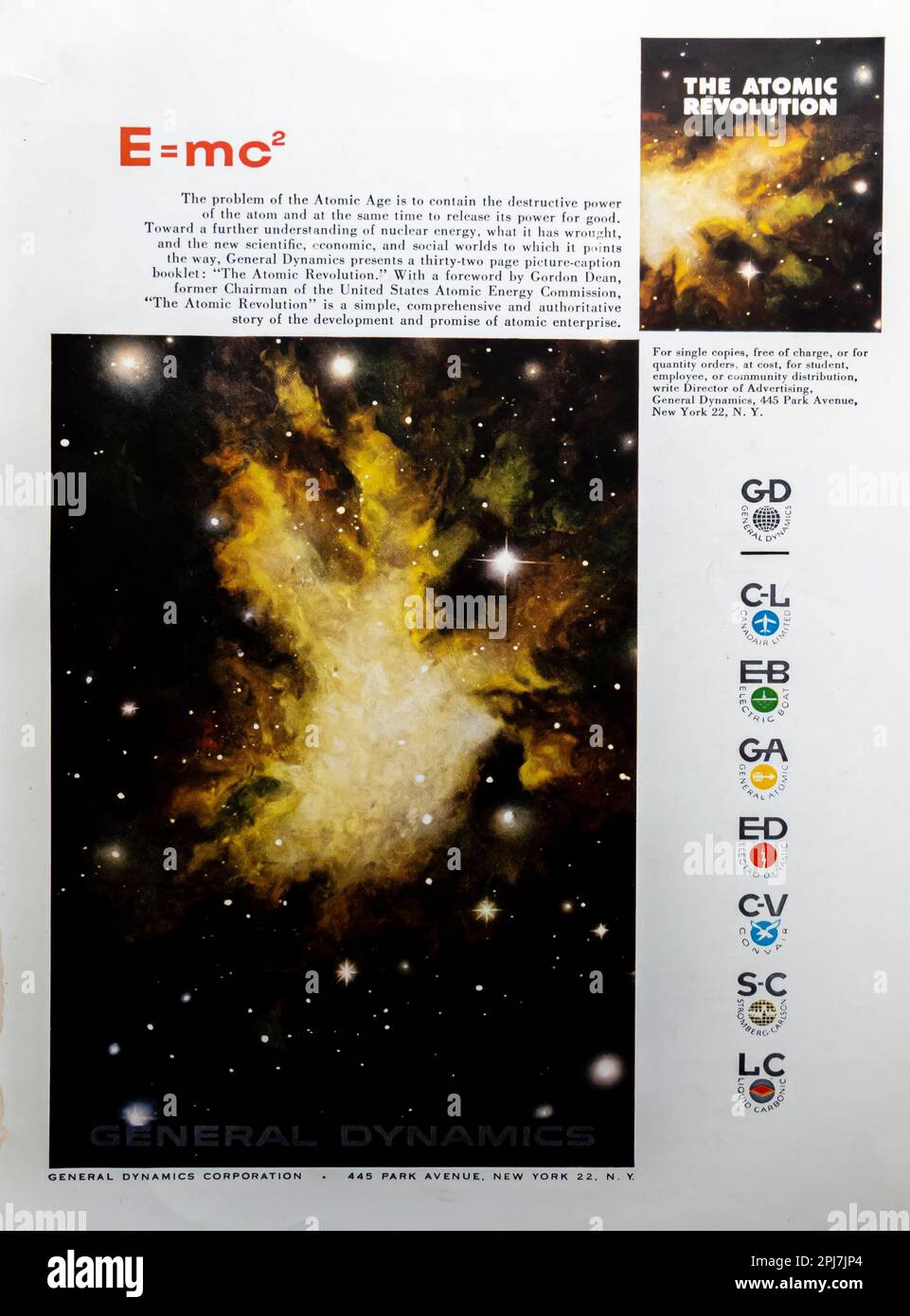 Werbung für General Dynamics in einem Magazin in NatGeo, Februar 1958 Stockfoto