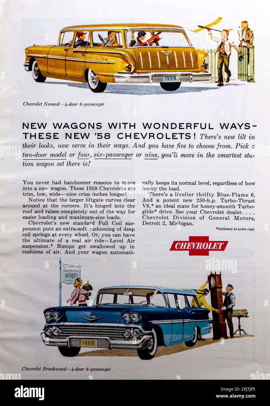 Chevrolet Nomad, Chevrolet Brookwood Werbeanzeige in einem NatGeo Magazin, Februar 1958 Stockfoto
