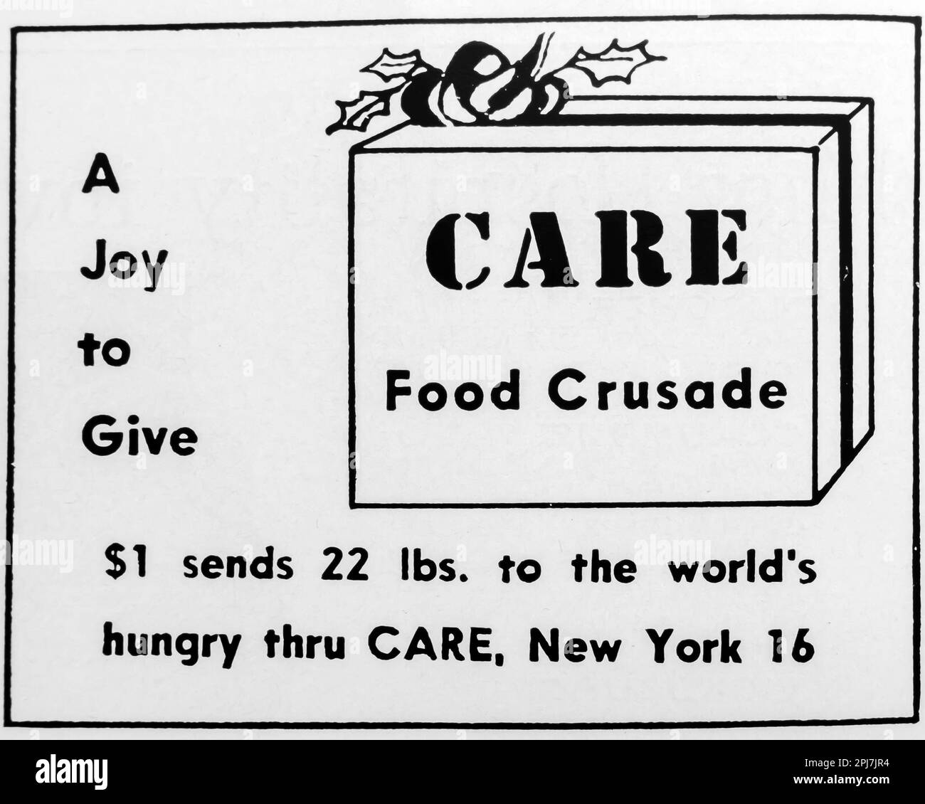 Care Food Crusade - Care $1 liefert einen Food Crusade an Hungry - Joy to give Advert in einem Magazin von NatGeo, Februar 1958 Stockfoto