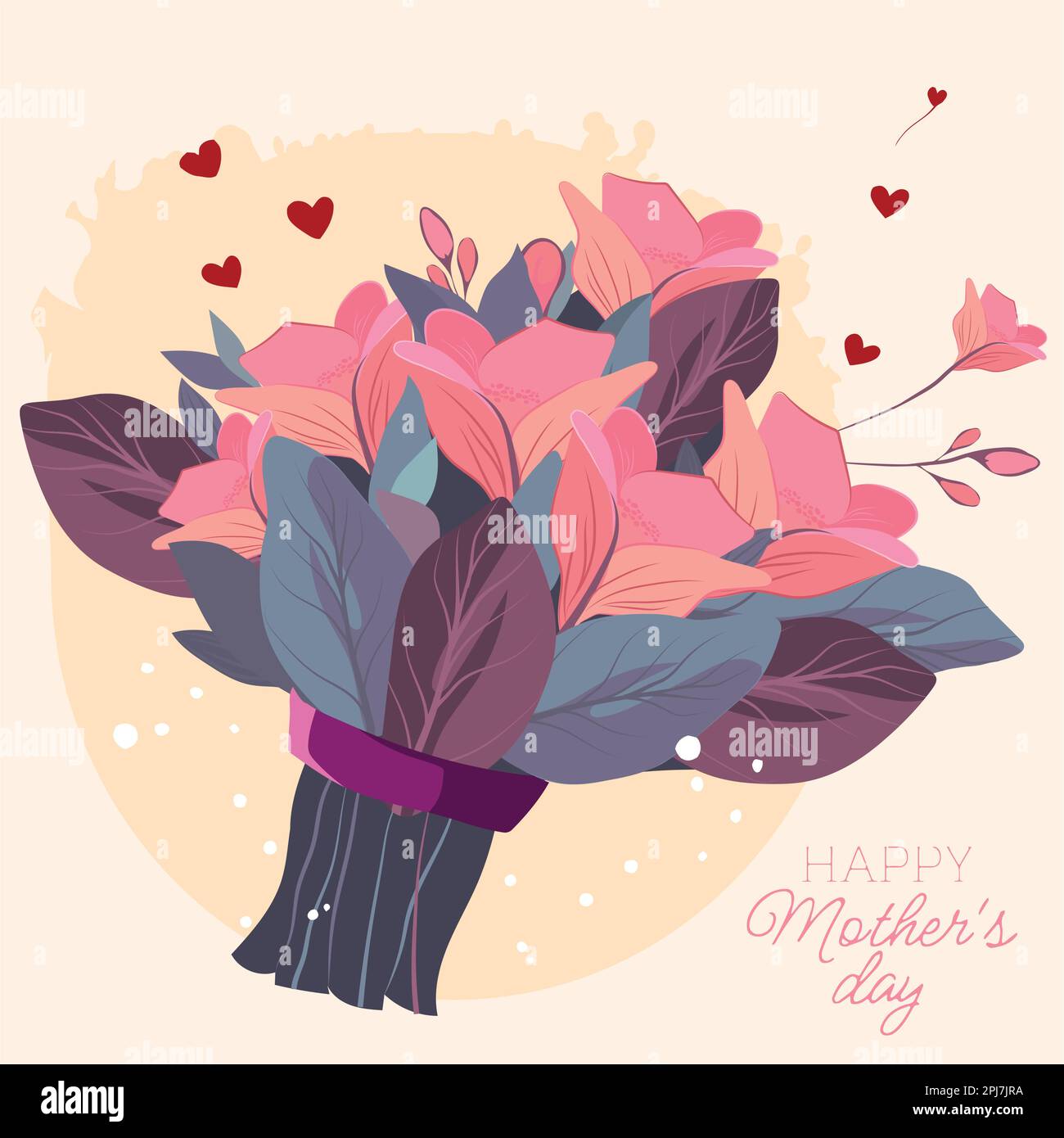 Illustration zum glücklichen Muttertag. Dankeskarte mit blühenden Blumen. Zur Verwendung für Bordkarte, Geburtstagskarte, Einladungen, Geburtstagskarte Stock Vektor