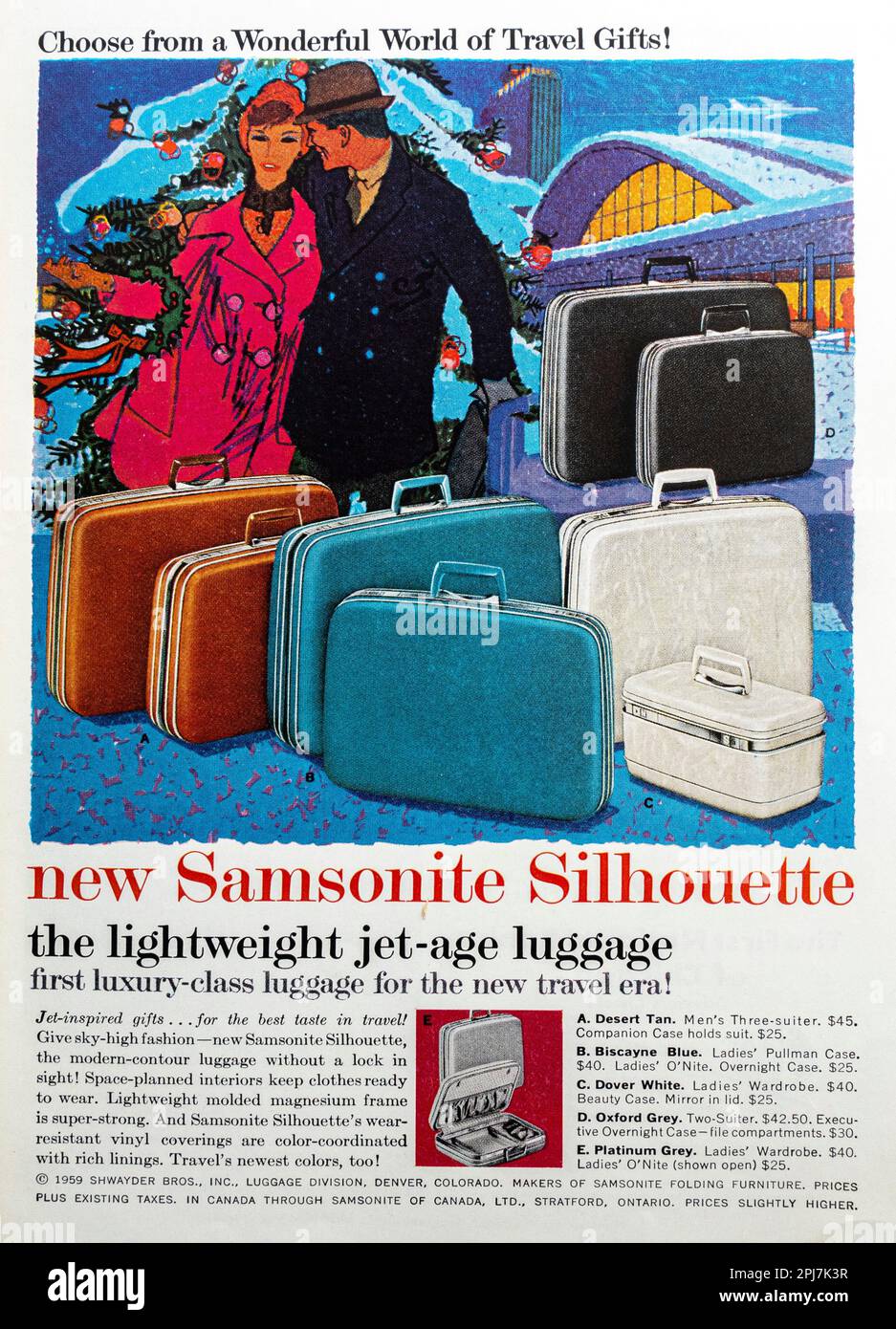 Samsonite Gepäckkoffer Werbung in einem NatGeo Magazin, Dezember 1959 Stockfoto