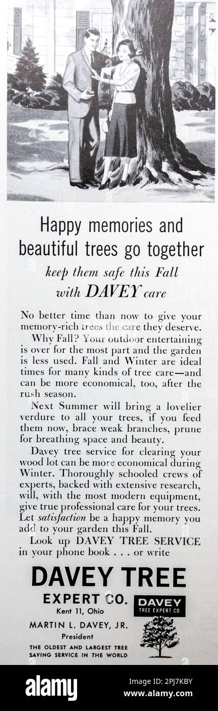 Davey Tree – Ohio-Werbespot zum Baumsparen in einem NatGeo-Magazin, November 1959 Stockfoto
