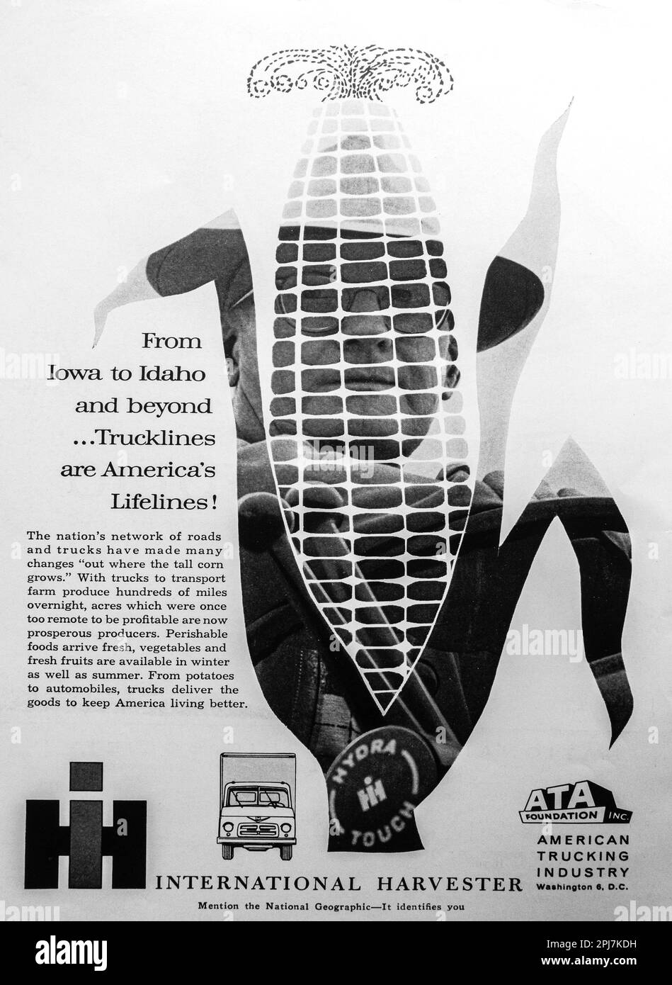 International Harvester Agriculture Company Werbeanzeige in einer Zeitschrift in NatGeo, August 1959 Stockfoto