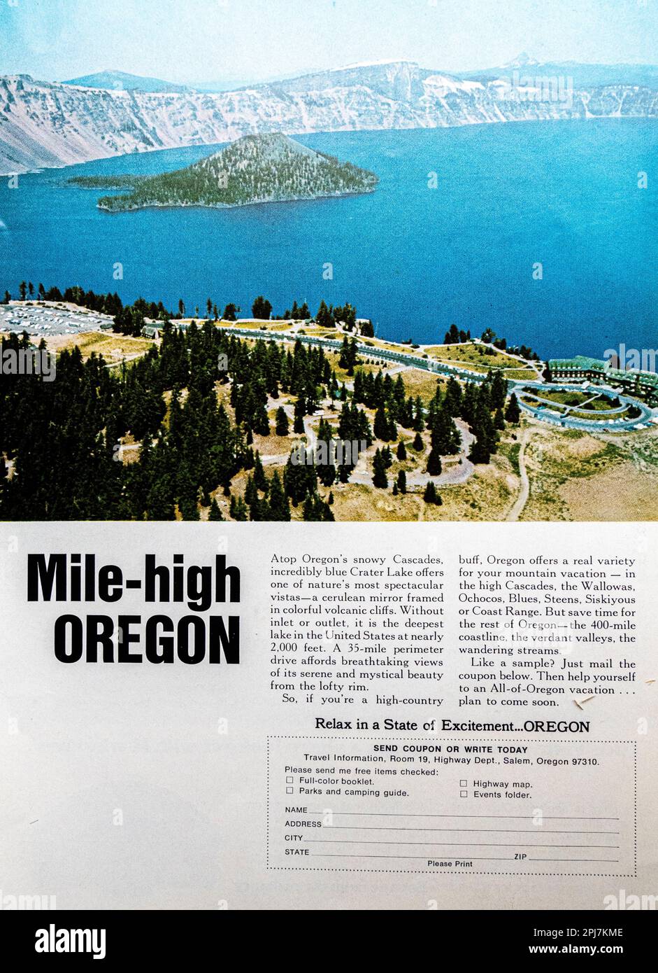 Reisewerbung in Oregon in einer Zeitschrift in NatGeo, März 1969 Stockfoto