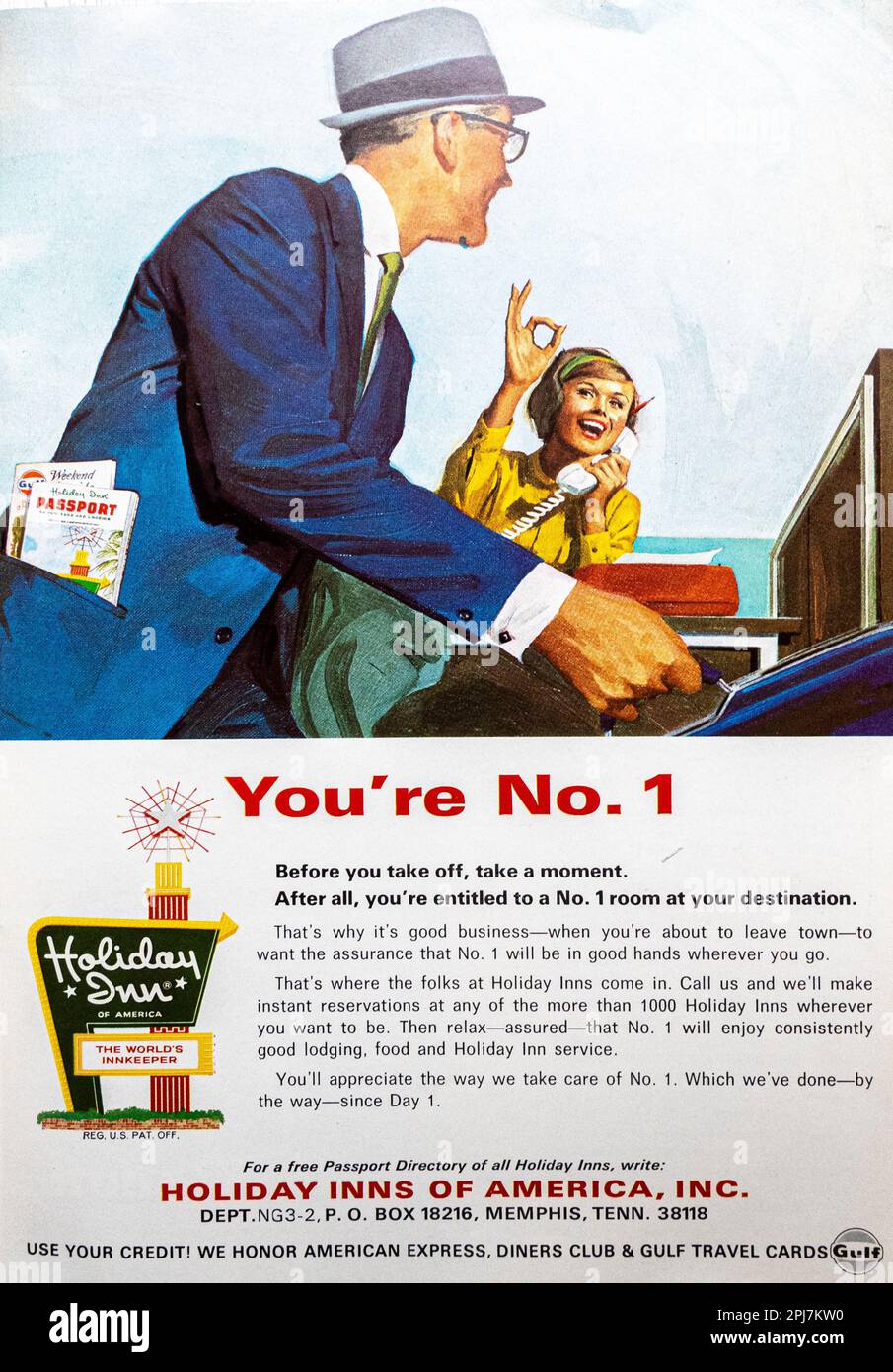 Holiday Inns of America Werbung in einer Zeitschrift in NatGeo, März 1969 Stockfoto