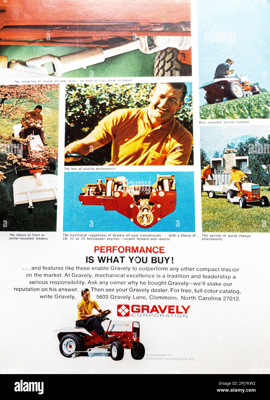 Werbung für Gravely Tractors in einem Magazin in NatGeo, März 1969 Stockfoto