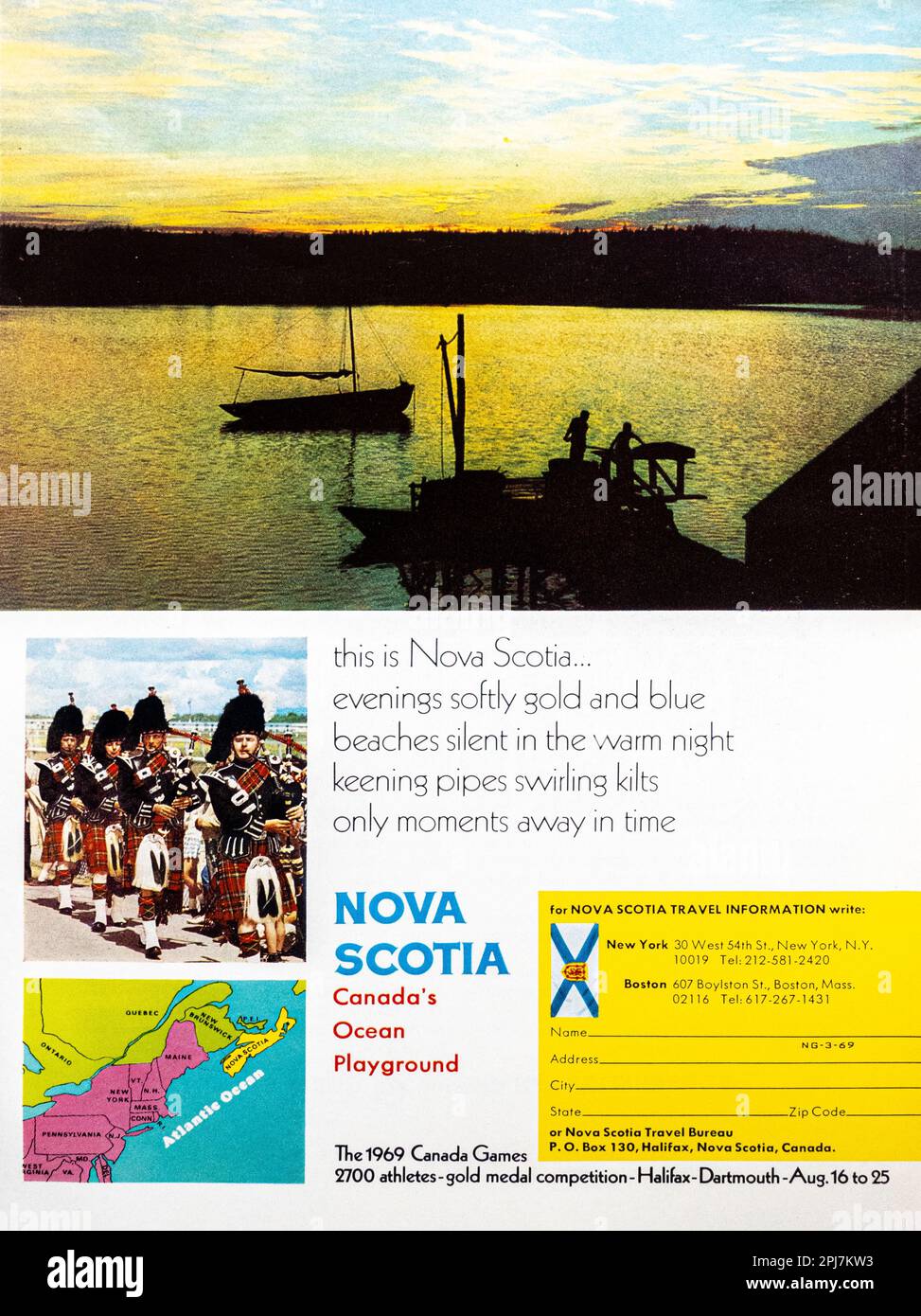 Reisewerbung Nova Scotia Canada in einem Magazin in NatGeo, März 1969 Stockfoto