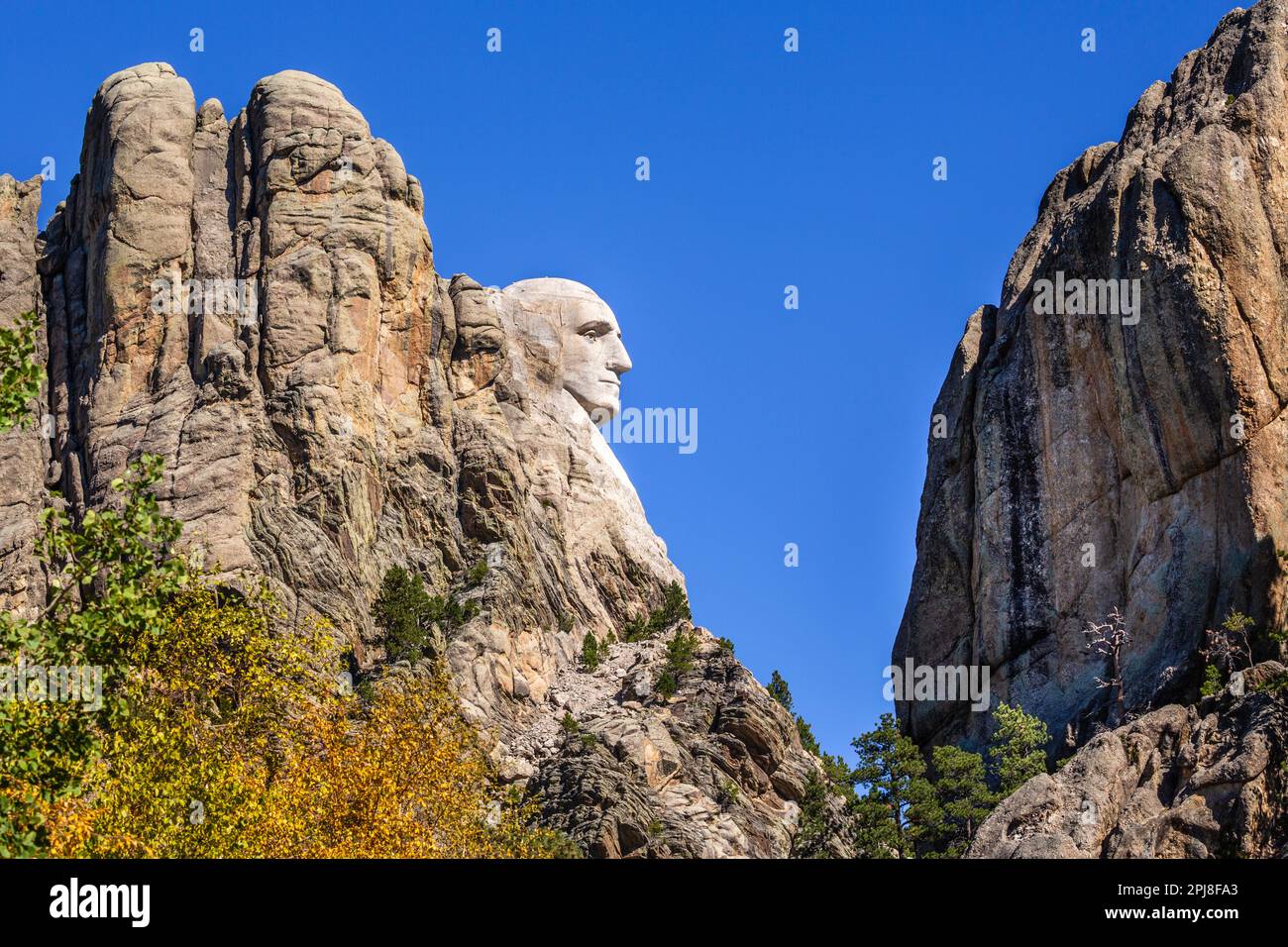 Profilblick auf Mount Rushmore, South Dakota, Vereinigte Staaten von Amerika Stockfoto