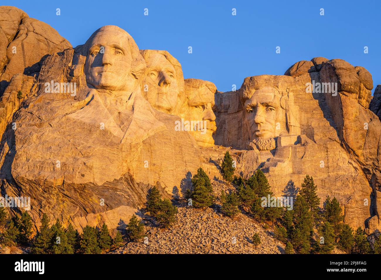 Sonnenaufgang am Mount Rushmore, South Dakota, Vereinigte Staaten von Amerika Stockfoto