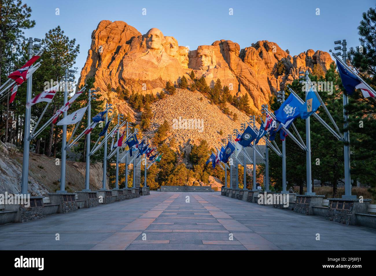 Sonnenaufgang am Mount Rushmore, South Dakota, Vereinigte Staaten von Amerika Stockfoto