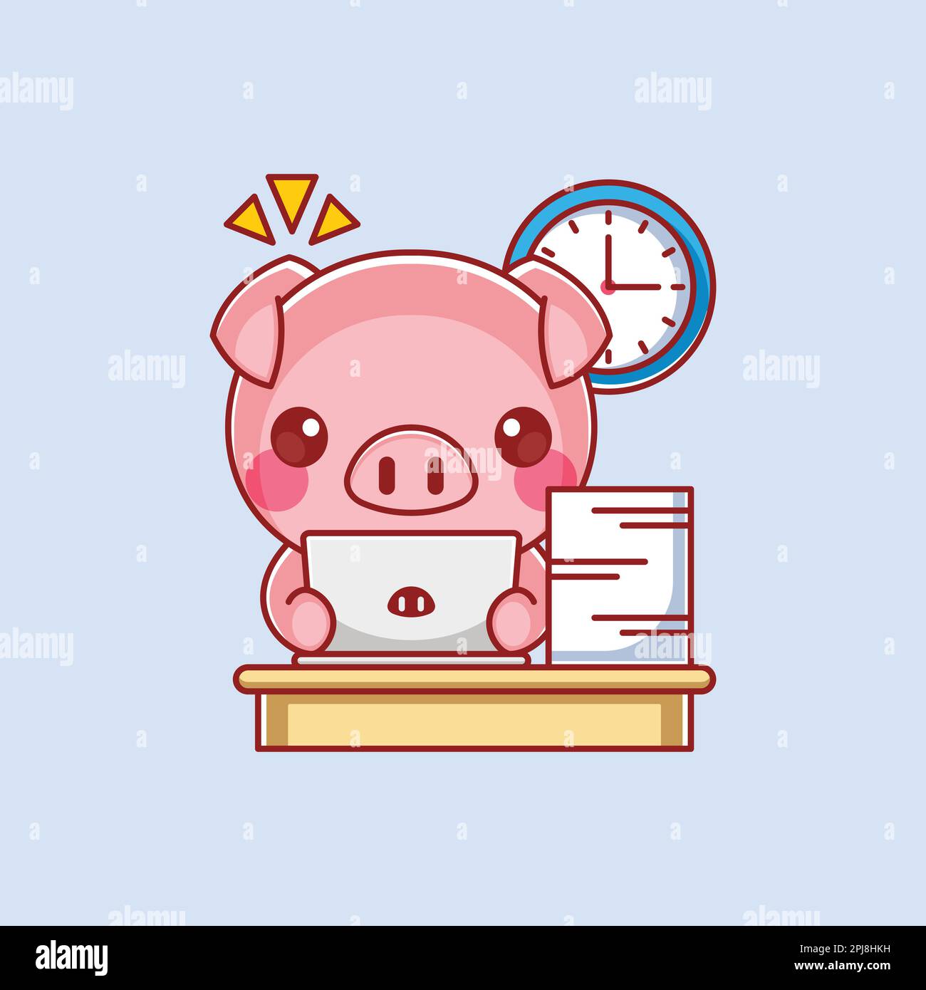 Süßes Schwein, das an einem Laptop arbeitet Stock Vektor