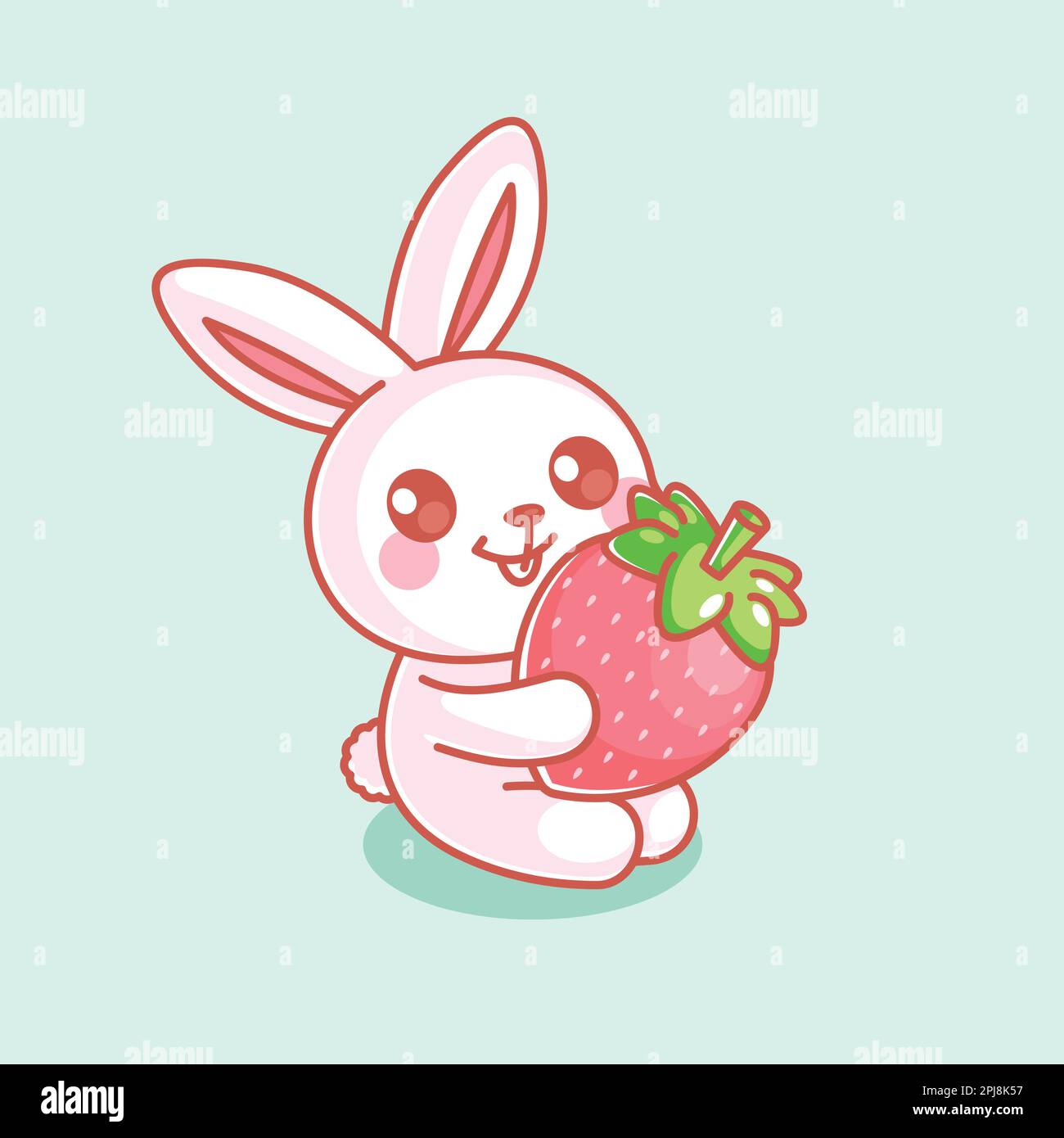 Ein süßes Häschen mit einem Erdbeeren-Cartoon Stock Vektor