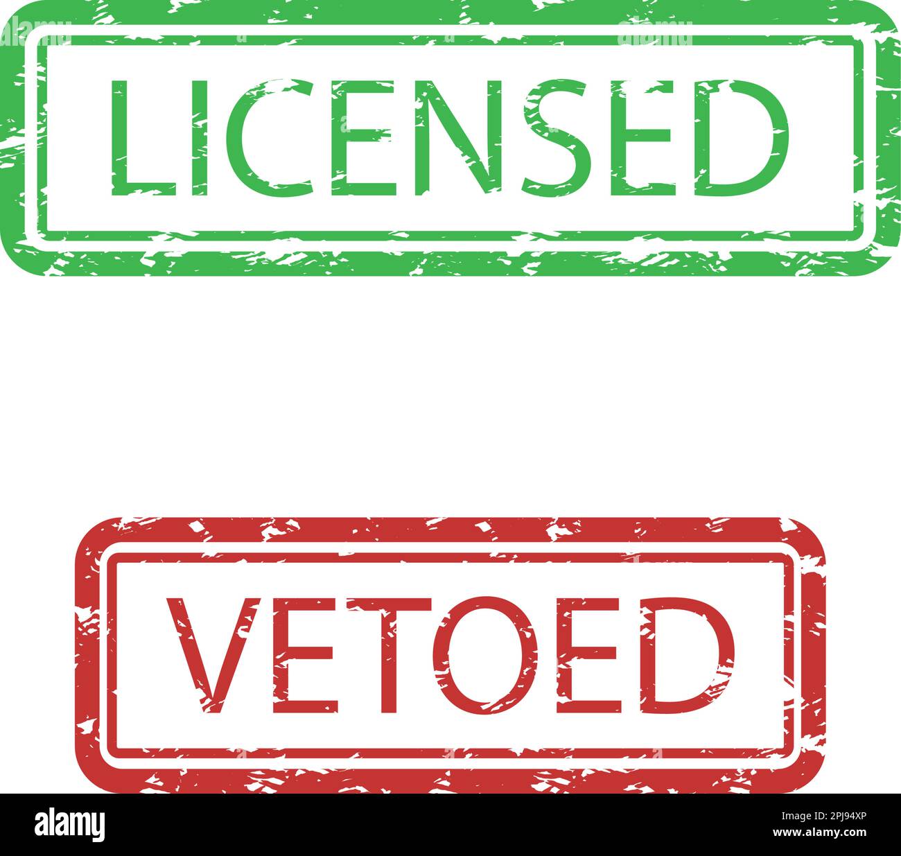 Lizenzierte und Vetoed-Dichtung, Gummistempel isoliert. Vektordarstellung. Unternehmensstempel für legale Online-Aktien, Kundenwerbung, Website-Foto-Markt-Verificati Stock Vektor