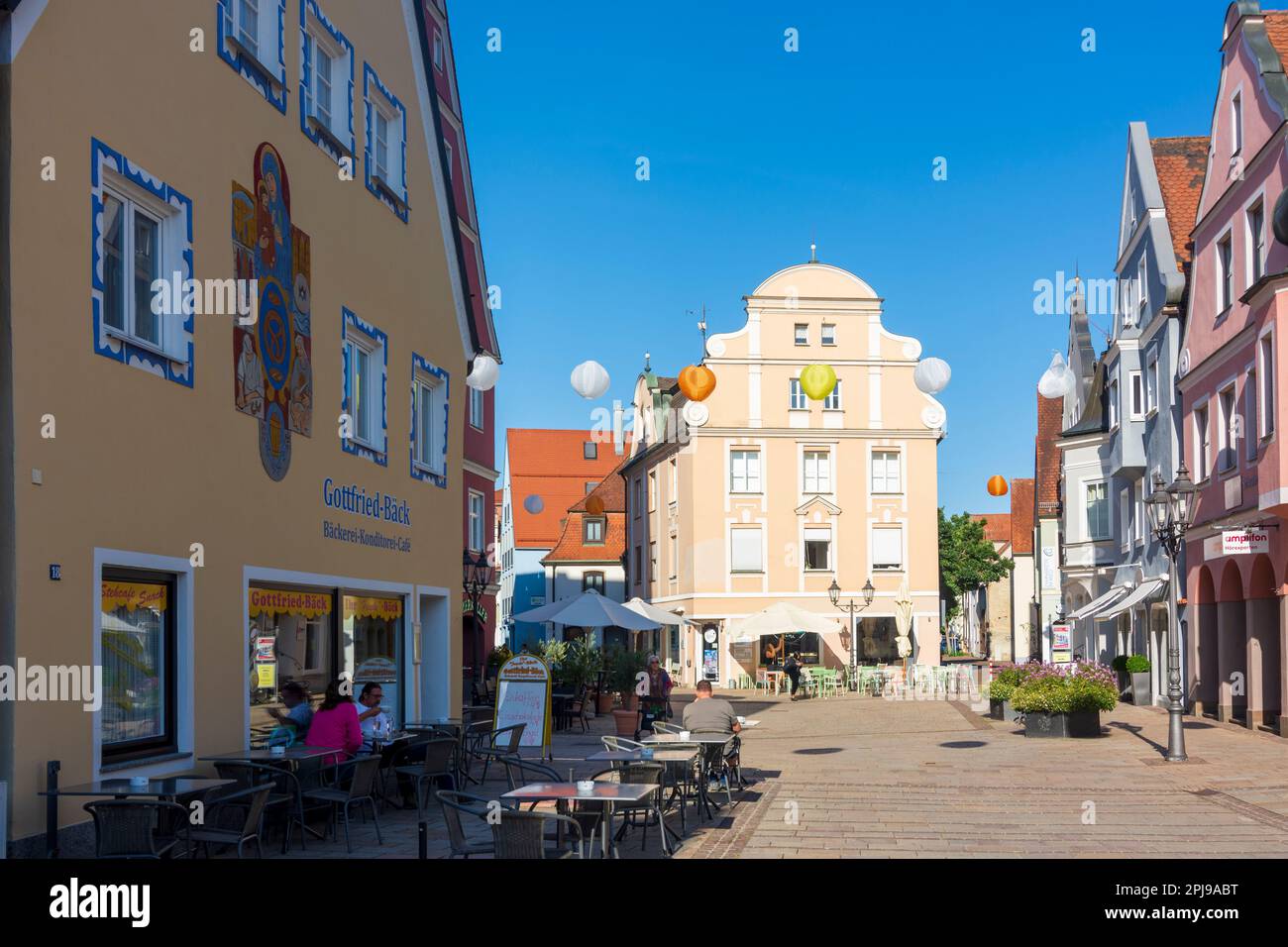 Donauwörth: Altstadt Insel Ried, Fußgängerzone in Schwaben, Schwabien, Bayern, Bayern, Deutschland Stockfoto