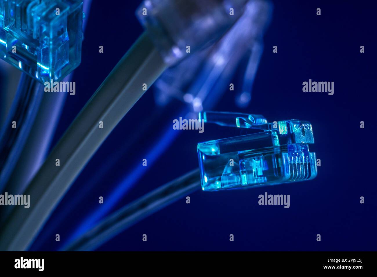 SPITZEN VON TELEKOMMUNIKATIONS-COMPUTERKABELN Stockfoto