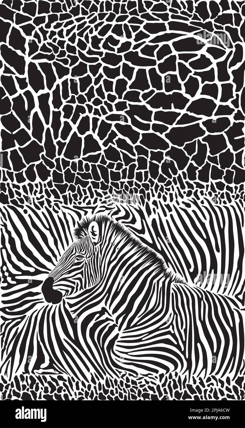 vektornahtloser Hintergrund von Giraffenhaut und Zebrakopf Stock Vektor