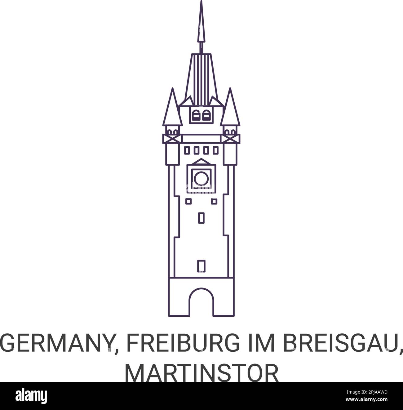Deutschland, Freiburg im Breisgau, Martinstor Travel Landmark Vector Illustration Stock Vektor