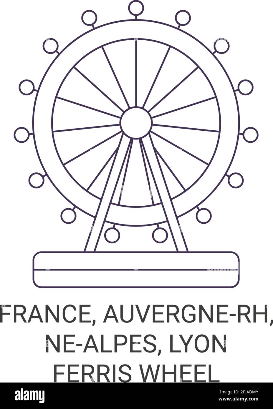 Vektordarstellung von Frankreich, Auvergnerh, Nealpes, Lyonferris Wheel Travel Landmark Stock Vektor