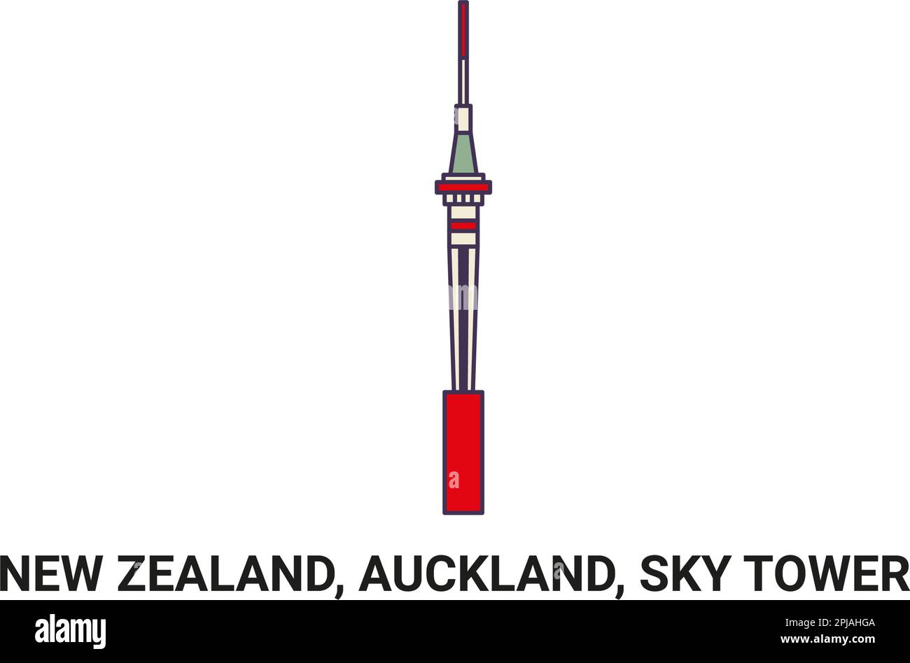 Neuseeland, Auckland, Sky Tower, Reise-Wahrzeichen-Vektordarstellung Stock Vektor