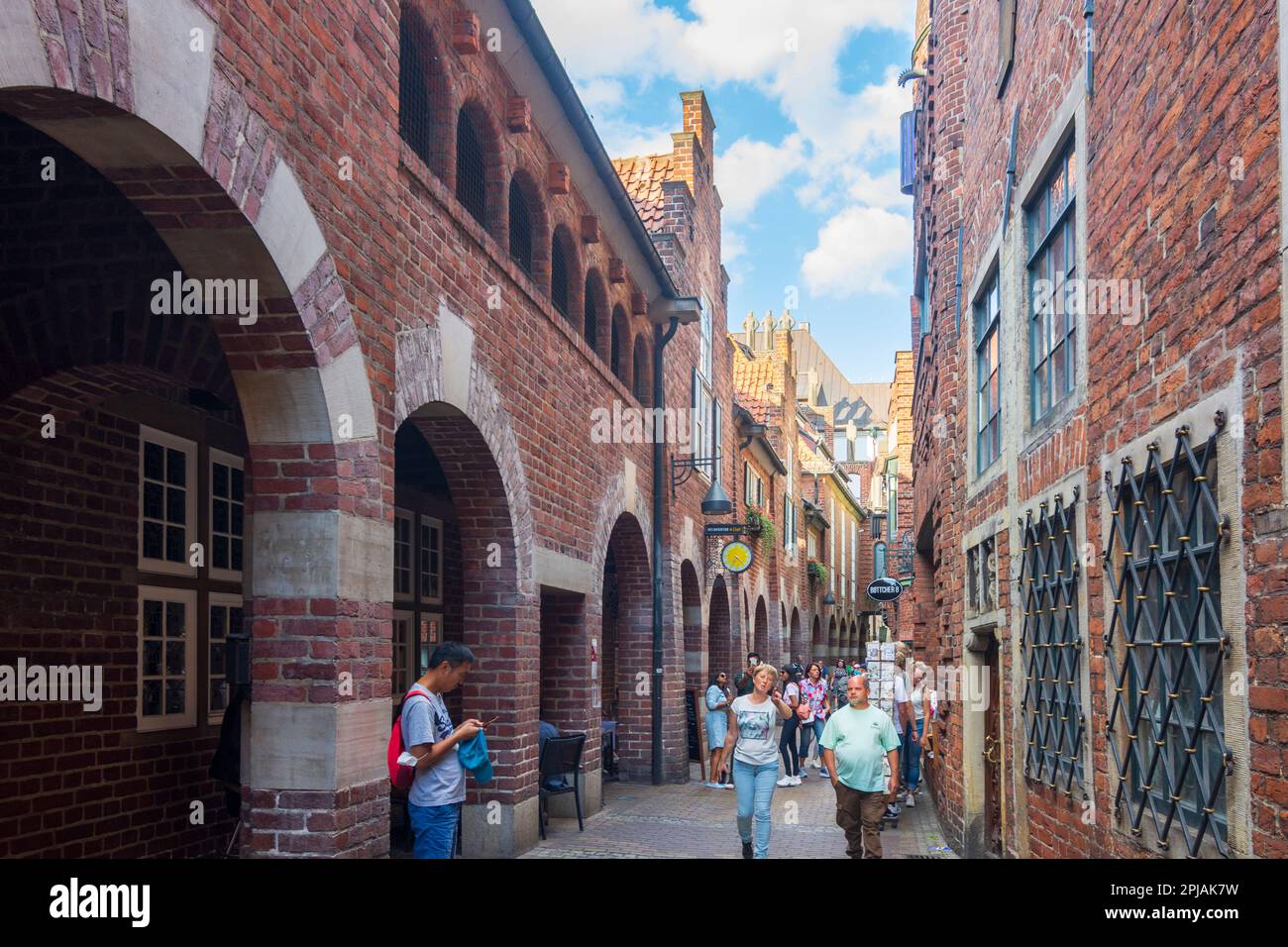 Bremen: Straße Böttcherstraße, Häuser im expressionistischen Stil, Ziegelexpressionismus, Altstadt in Bremen, Deutschland Stockfoto