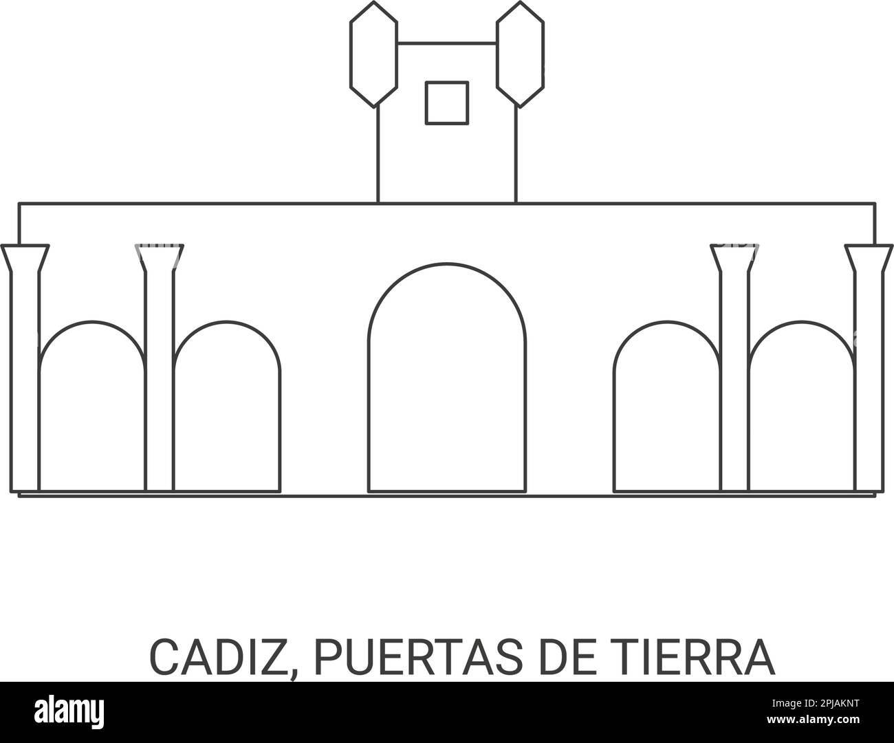 Spanien, Cadiz, Puertas De Tierra, Reise-Wahrzeichen-Vektordarstellung Stock Vektor