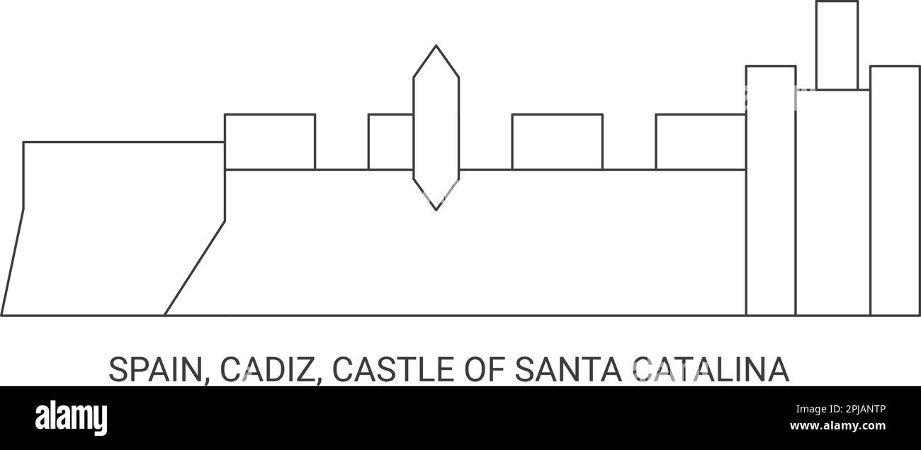 Spanien, Cadiz, Schloss Santa Catalina, Reise-Wahrzeichen-Vektor-Illustration Stock Vektor