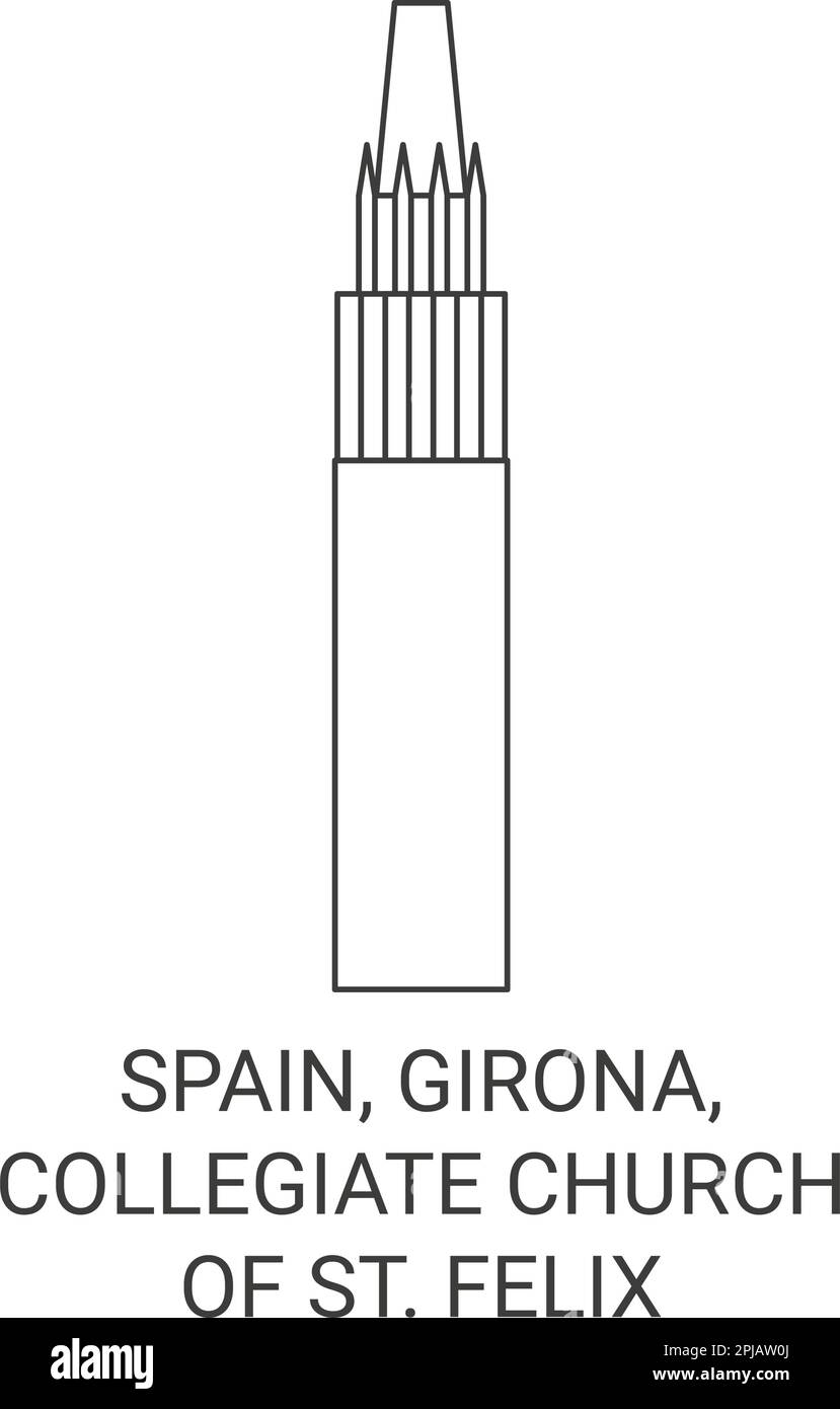 Spanien, Girona, Die Kollegialkirche St. Vektordarstellung von Felix Travel Landmark Stock Vektor